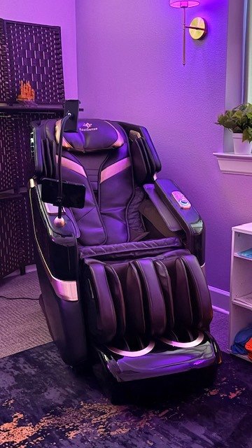 A massage chair in the Relaxation Room